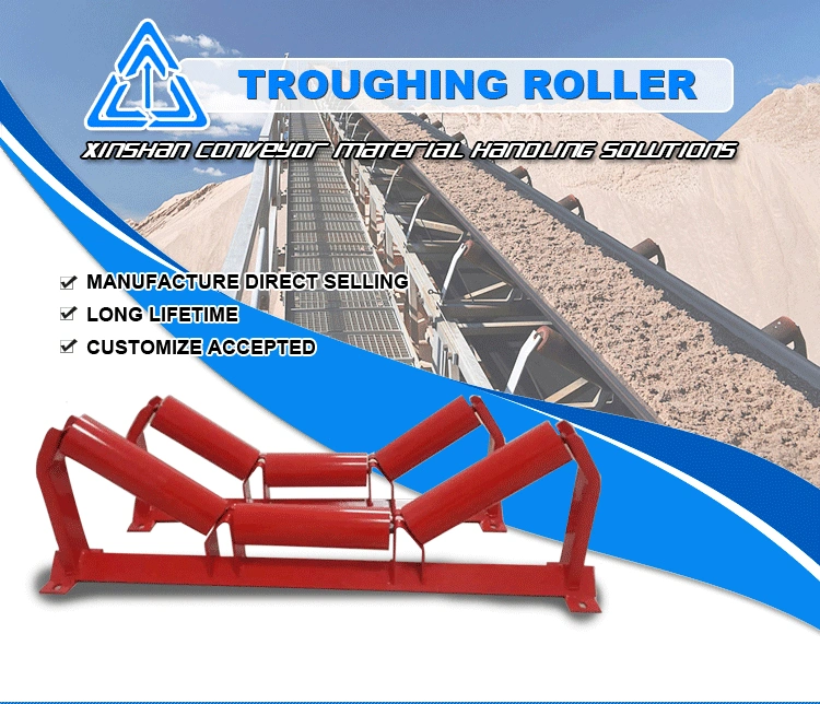 Galvanized Adjustable Retractable Conveyor Belt Self Aligning Training 3 Roll Carry Carrier Trough Transition Impact Offset Flat Return Drop Idler Roller Frame