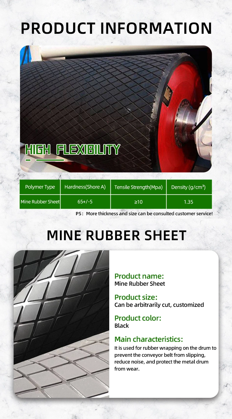 Wear Resisting Diamond Patterned Rubber Pulley Lagging Sheet for Belt Conveyor